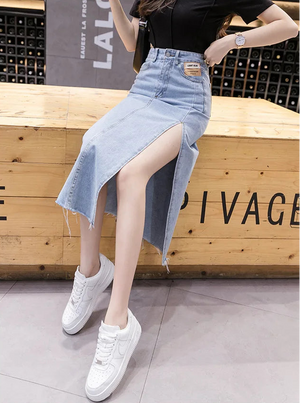 VILZSTUDIOS Vintage Denim Midi Skirt With Slit