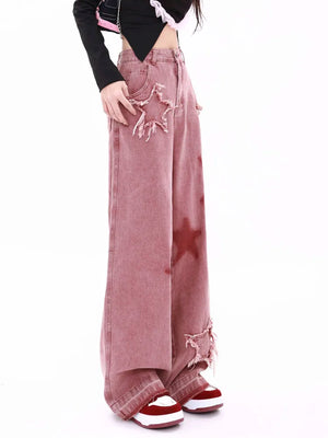 VILZSTUDIOS Vintage Star Patch Loose Wide Jeans