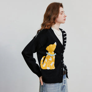 VILZSTUDIOS Colorful Dog Jacquard Knit Cardigan