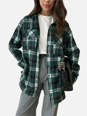 VILZSTUDIOS Women's Green Plaid Flannel Shirt
