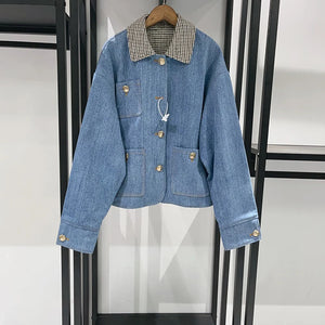 VILZSTUDIOS Plaid Contrast Denim Jacket