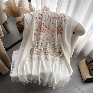 VILZSTUDIOS New Luxury Design Winter Embroidery Cashmere Scarves High Quality Women Thicken Wrap Shawl Ladies Warm Wool Pashmina Scarf