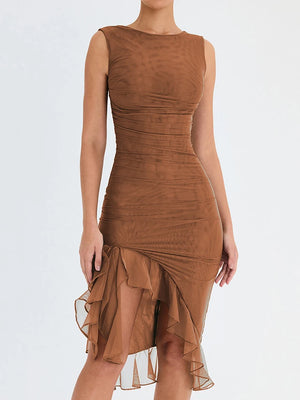 VILZSTUDIOS Ruched Irregular Midi Dress for Club