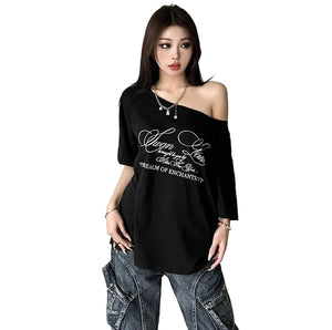 VILZSTUDIOS Oversized Printed Off Shoulder T-Shirt