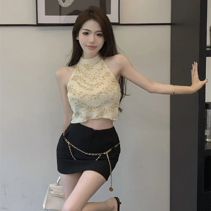 VILZSTUDIOS French Style Cropped Diamonds Tank Top