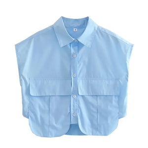 VILZSTUDIOS Elegant Cropped Sleeveless Shirt