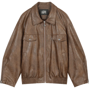 VILZSTUDIOS Y2K Vintage Texture Zip-Up Biker Leather Jacket