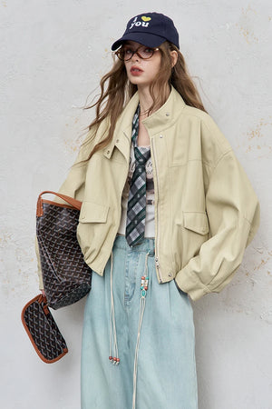 VILZSTUDIOS Y2K Streetwear Beige Loose Jacket