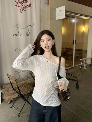 VILZSTUDIOS Off Shoulder Loose Knit Long Sleeve Top