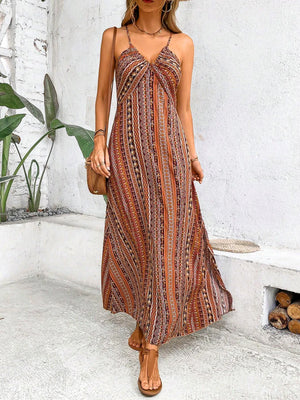 VILZSTUDIOS Boho Frill Trim Backless Split Dress