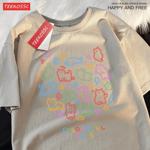 VILZSTUDIOS Colorful Cats Cotton T-shirt