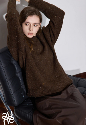 VILZSTUDIOS Sparkling Bead Camel Velvet Knit Sweater