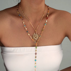 VILZSTUDIOS 2Pcs Sun Colorful Crystal Tassel Necklaces