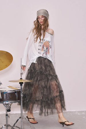 VILZSTUDIOS Cool White Printed Long Sleeve Top
