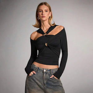 VILZSTUDIOS Sexy Slim Cut Out Long Sleeve Top