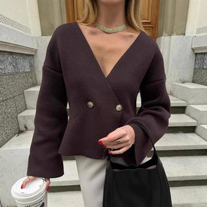 VILZSTUDIOS Elegant V-Neck Knitted Cardigan