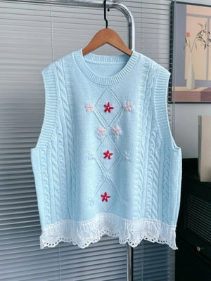 VILZSTUDIOS Chic French Floral Embroidered Sleeveless Sweater