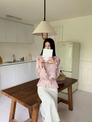 VILZSTUDIOS Pink Pleated Ruffled Blouse