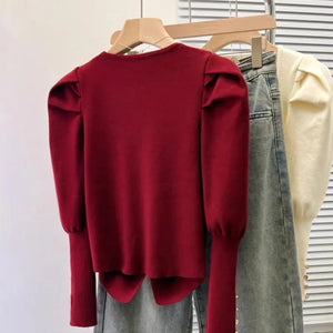 VILZSTUDIOS Elegant Knitted Puff Sleeve Sweater