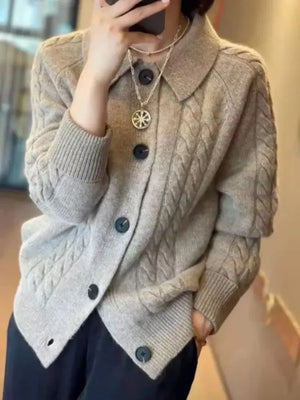 VILZSTUDIOS Thick Knit Polo Lapel Cardigan