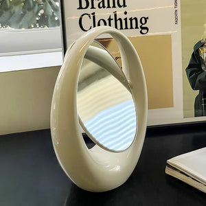 VILZSTUDIOS Korean Creative Oval Makeup Mirror Laser Double-sided Cosmetic Mirror Living Room Dressing Table Rotatable Mirror Home Decor