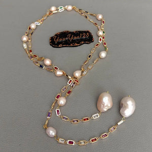 VILZSTUDIOS Pink Baroque Pearl Mixed Color Long Chain Necklace
