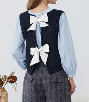 VILZSTUDIOS Cozy Bows Sleeveless Sweater