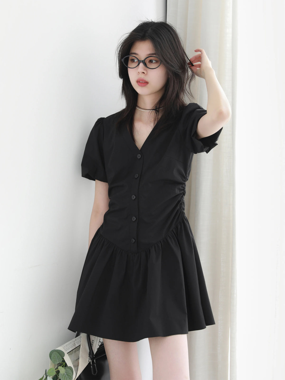 VILZSTUDIOS Black V-Neck Slim Fit Dress