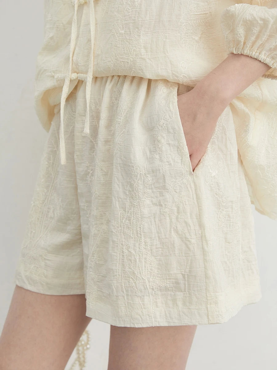 VILZSTUDIOS Elegant Chinese Style Embroidered Blouse Shorts