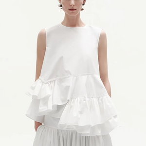 VILZSTUDIOS Elegant Ruffle Cotton Sleeveless T-Shirt