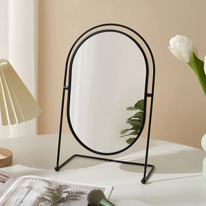 VILZSTUDIOS 360°Rotate Oval Makeup Mirror Nordic Brass Gold Metal Retro Dressing Desktop Bedroom Square Round Dormitory Makeup Mirror