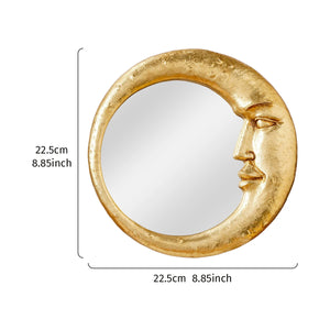 VILZSTUDIOS 1PC, resin material gold face meniscus round decorative hanging mirror, decorative home art pendant, creative makeup mirror.