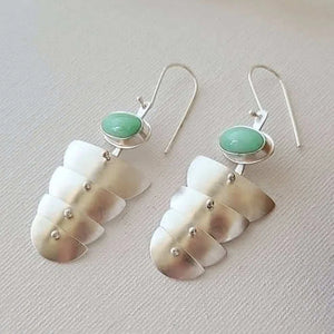 VILZSTUDIOS Green Stone Carved Silver Dangle Earring