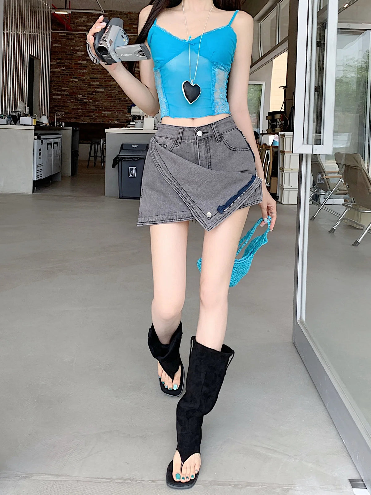 VILZSTUDIOS Retro Vintage High Waisted Denim Skirts