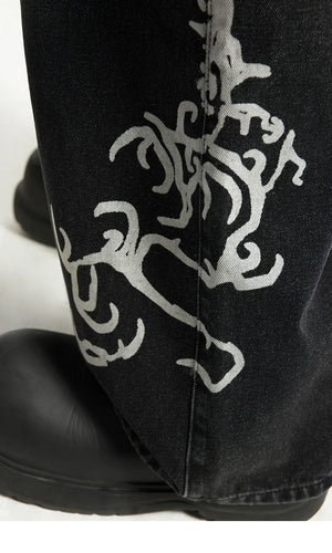 VILZSTUDIOS Black Graphic High Street Wide Jeans