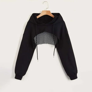 VILZSTUDIOS Sexy Mesh Back Cropped Hoodie