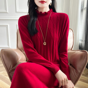 VILZSTUDIOS Cozy Wool High Neck Knitted Midi Dress