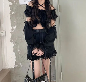 VILZSTUDIOS Gothic Style Removable Sleeve Crop Top