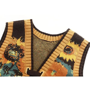 VILZSTUDIOS Vintage Floral Lace-Up Sleeveless Sweater