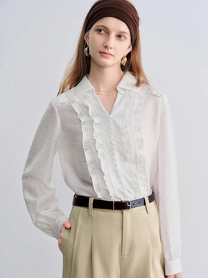 VILZSTUDIOS Elegant French Inspired White Lace Blouse