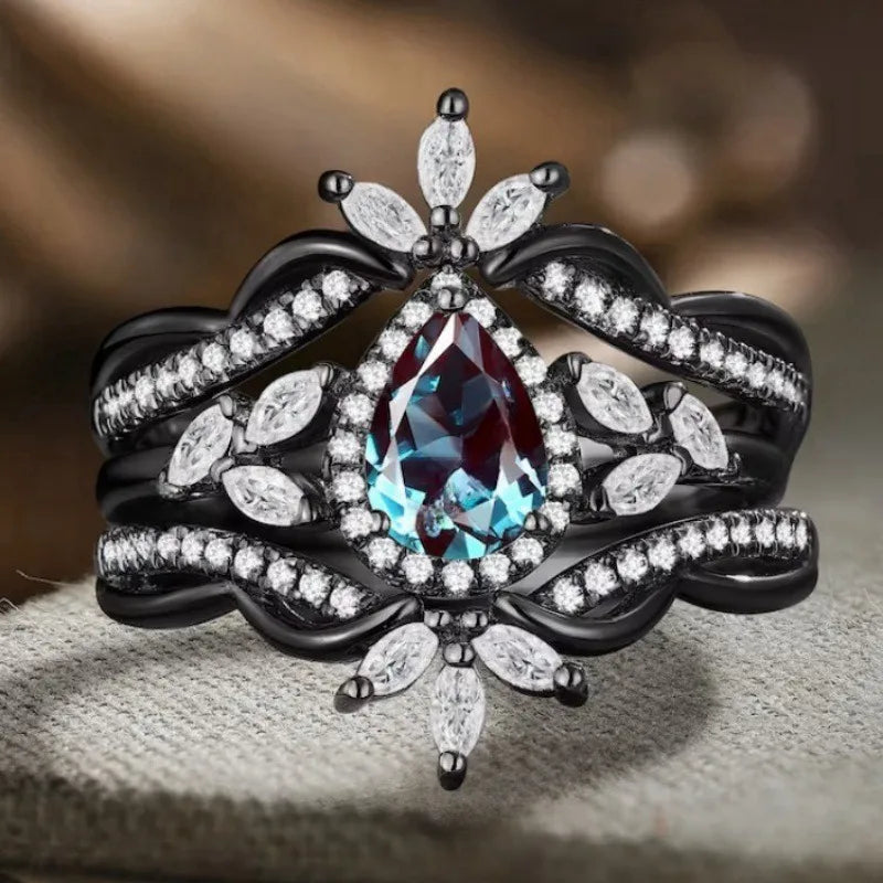 VILZSTUDIOS Elegant Black Blue Stone Waterdrop Ring