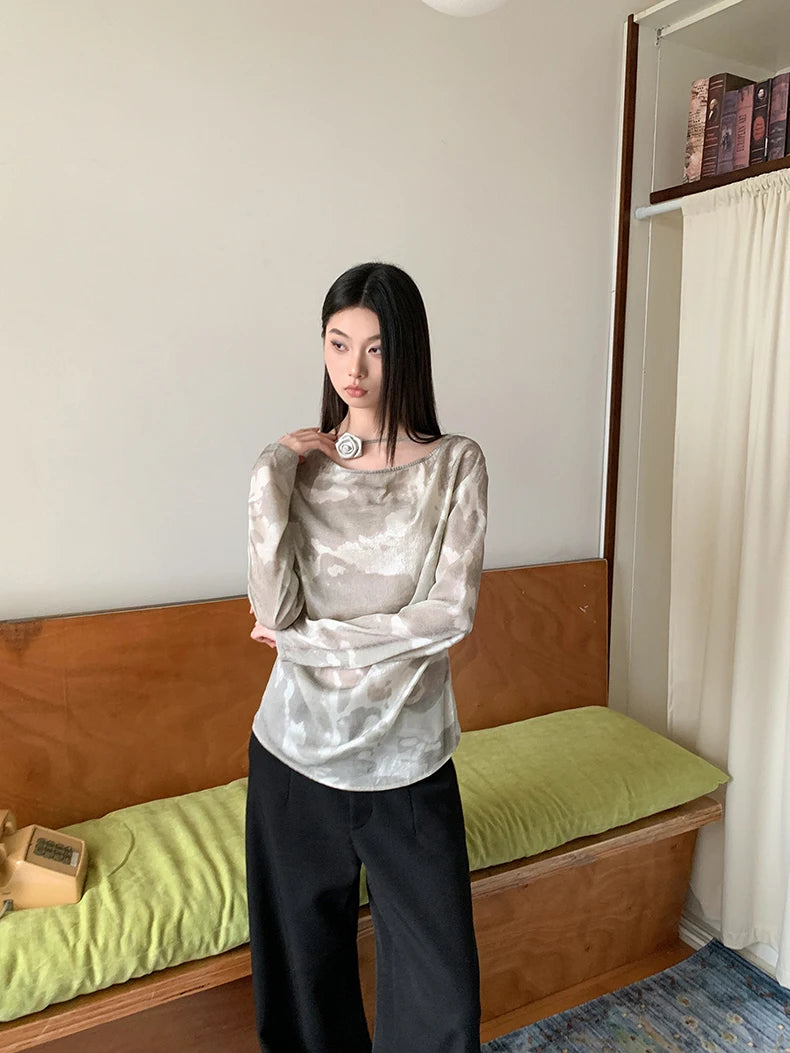VILZSTUDIOS Ink Wash Gilded Droopy Collar Top