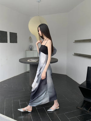 VILZSTUDIOS Elegant Ink Print Summer Maxi Dress