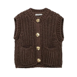 VILZSTUDIOS Chic Sleeveless Retro Knitted Sweater