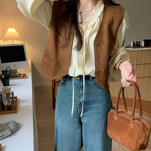 VILZSTUDIOS Cozy Vintage Loose V-Neck Vest