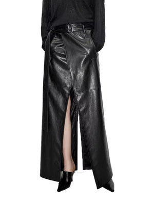 VILZSTUDIOS Shiny Black PU Leather High Waist Skirts
