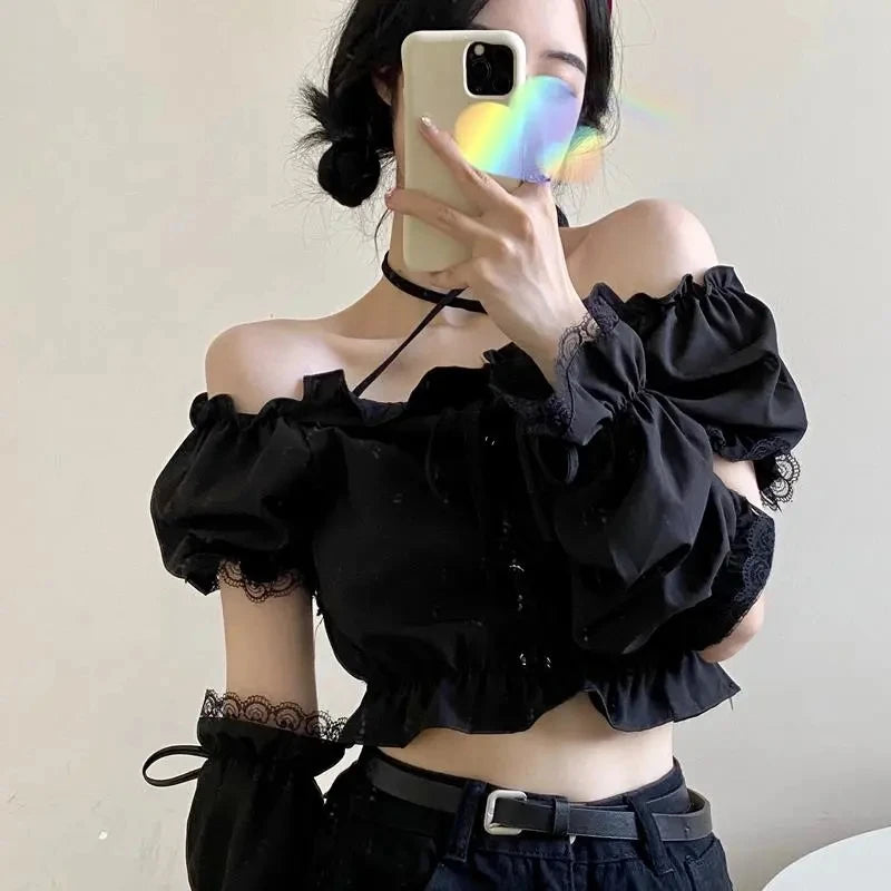 VILZSTUDIOS Gothic Style Removable Sleeve Crop Top