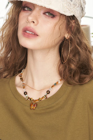 VILZSTUDIOS Layered Butterfly Pendant Necklace Elegant Collar