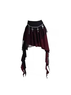 VILZSTUDIOS Vintage Red A-Line Lace Skirt