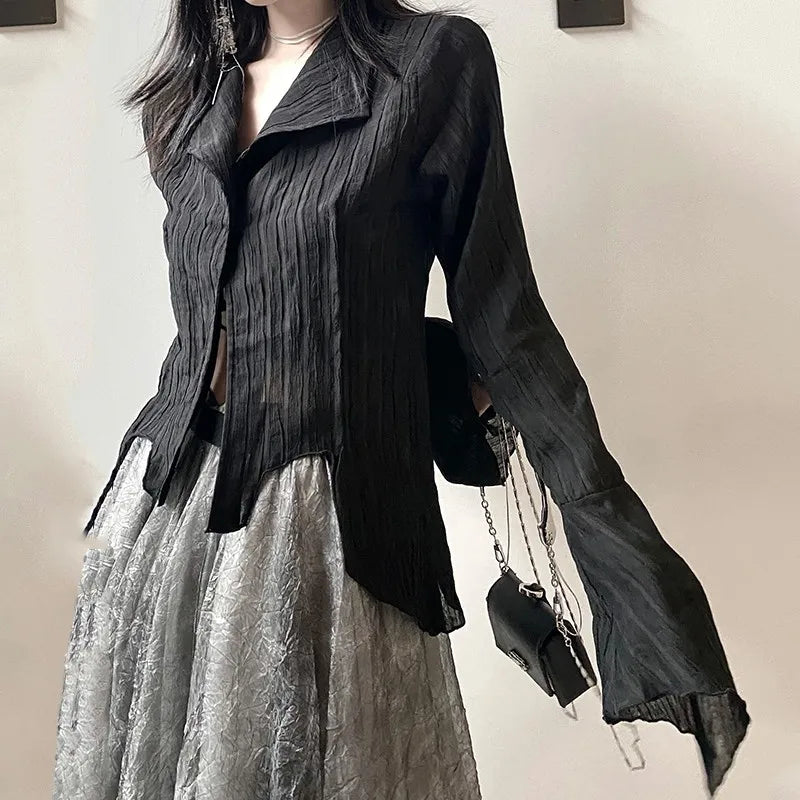 VILZSTUDIOS Gothic Black Irregular Designer Blouse Shirt